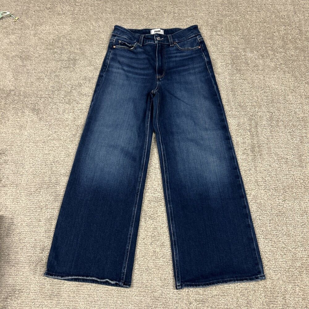 Paige Anessa Wide Leg Jeans Womens 27 Crop High Rise Blue Stretch Wash Overdrive